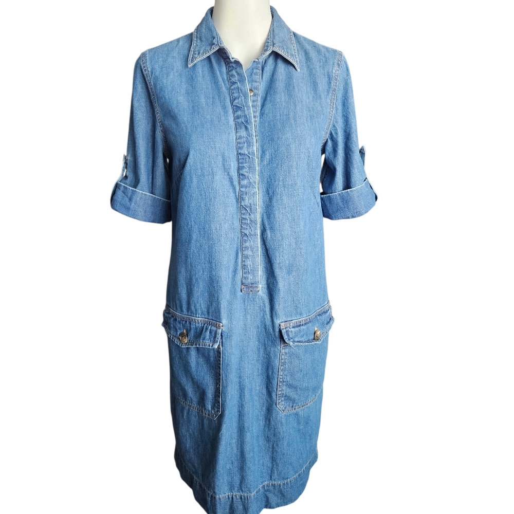Lauren Ralph Lauren Blue Denim‎ Shift Dress Sz Small Western Summer Chic